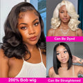 Short Bob Body Wave 13x4 Transparent Lace Front 100% Human Hair Wigs Brazilian 200 Density Water wave Lace Frontal Closure wigs