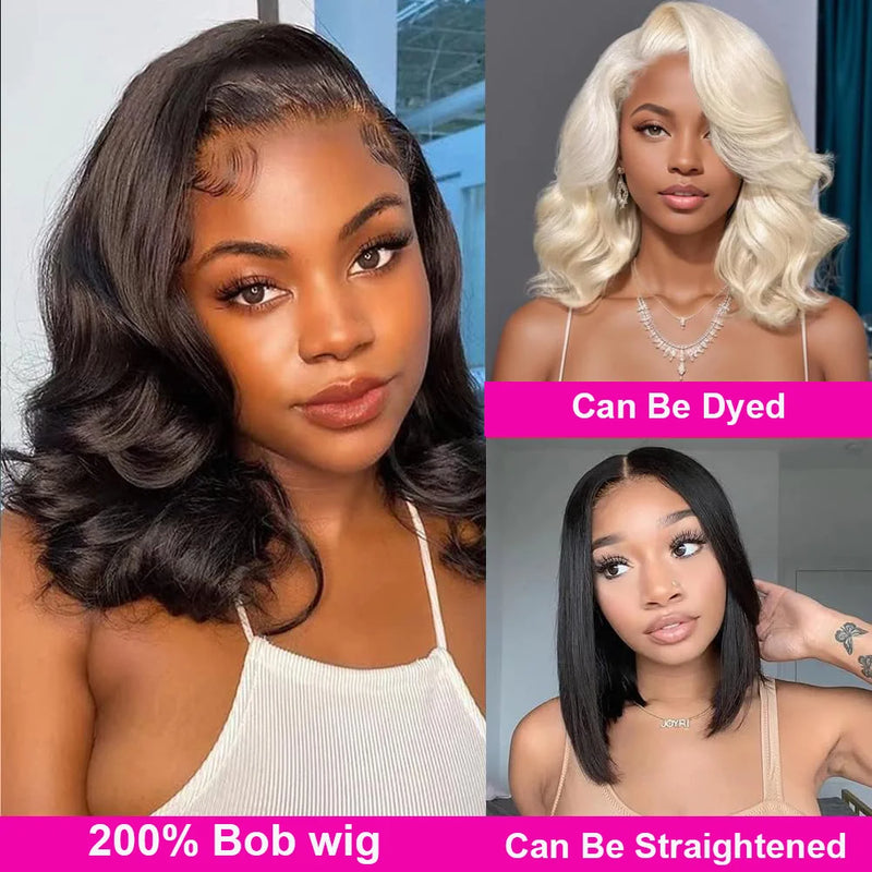 Short Bob Body Wave 13x4 Transparent Lace Front 100% Human Hair Wigs Brazilian 200 Density Water wave Lace Frontal Closure wigs