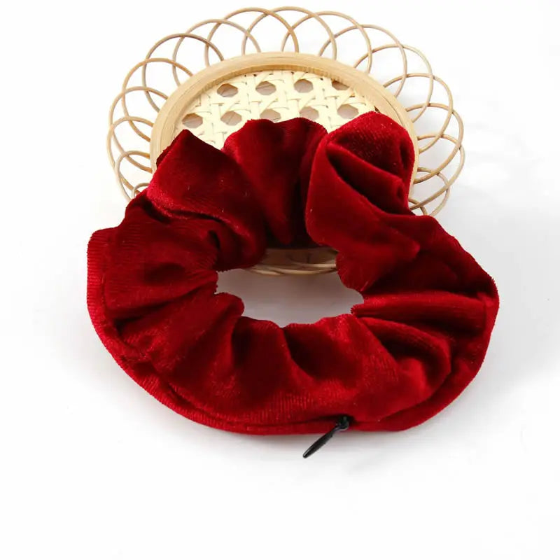 Portable Hidden Safe Sight Secret Hair Tie Storage Case Scrunchie With Zipper Hide Key Cash Jewelry For - View 7 | SAMAG