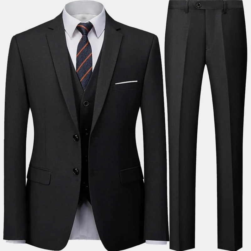 Men's Burgundy 2-Piece Suit Set (Blazer + Trousers Only, No Vest Included),Slim Fit Formal Business Wedding Party Jacket & Pants