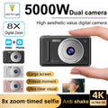 4k Digital Camera IPS HD 50MP CCD Camera 2.4" Autofocus Vlogging Student Camcorder 8X Dual Cam and LED Flash Video Photo Filming