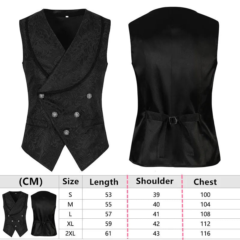 Men's Black Suit Vest; Jacquard Fabric, Double-breasted, Sleeveless, V-neck Vests; Available in White, Blue, and Champagne.