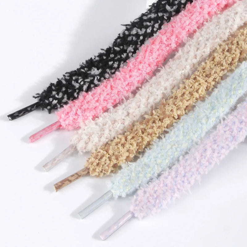 1 Pair Plush Fluffy Shoelaces 1CM Wide Round Laces Sneakers Casual Shoes AJ/AF1 Shoelaces 100/120/140/160cm Shoes Accessories