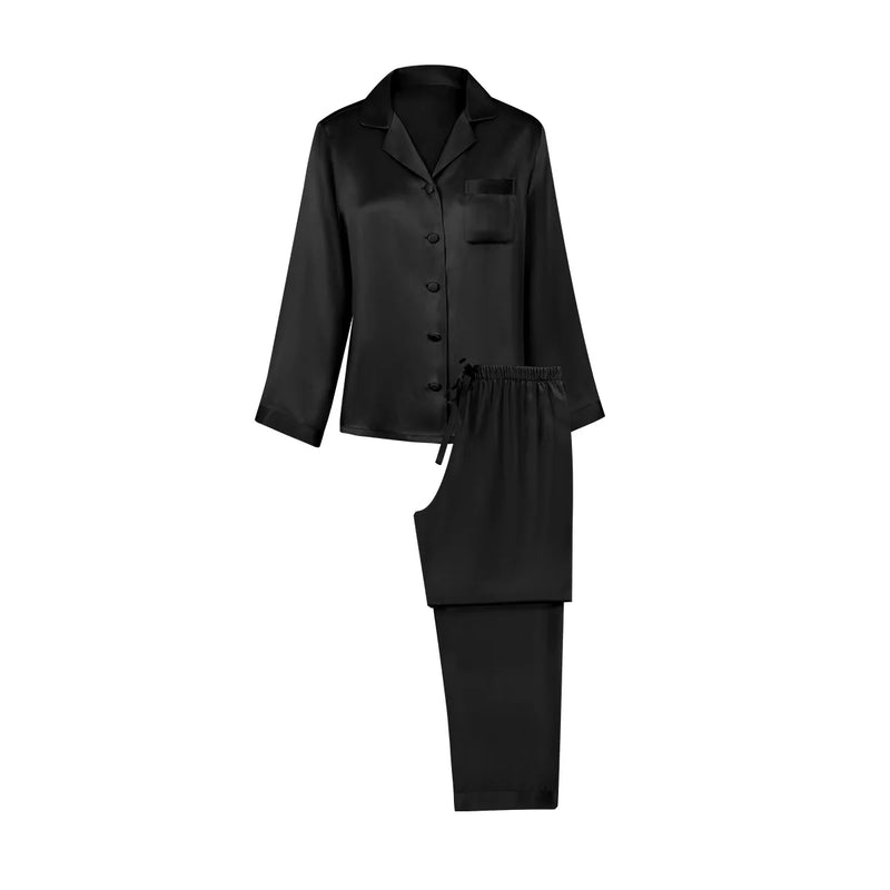 Birdtree 16MM 100% Real Silk Pajama Set Women's Solid Lapel Long Sleeve Pants Basic Comfortable Loungewear Spring S3D988QD