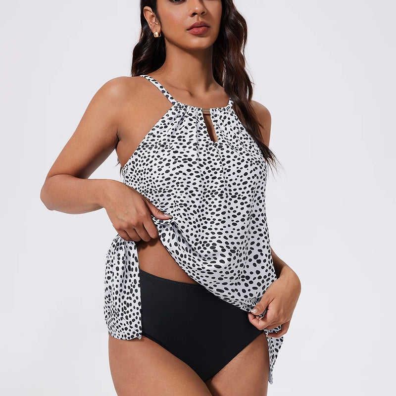 Women Ruffled Tankini Set Padded Halter Top Swimming | SAMAG