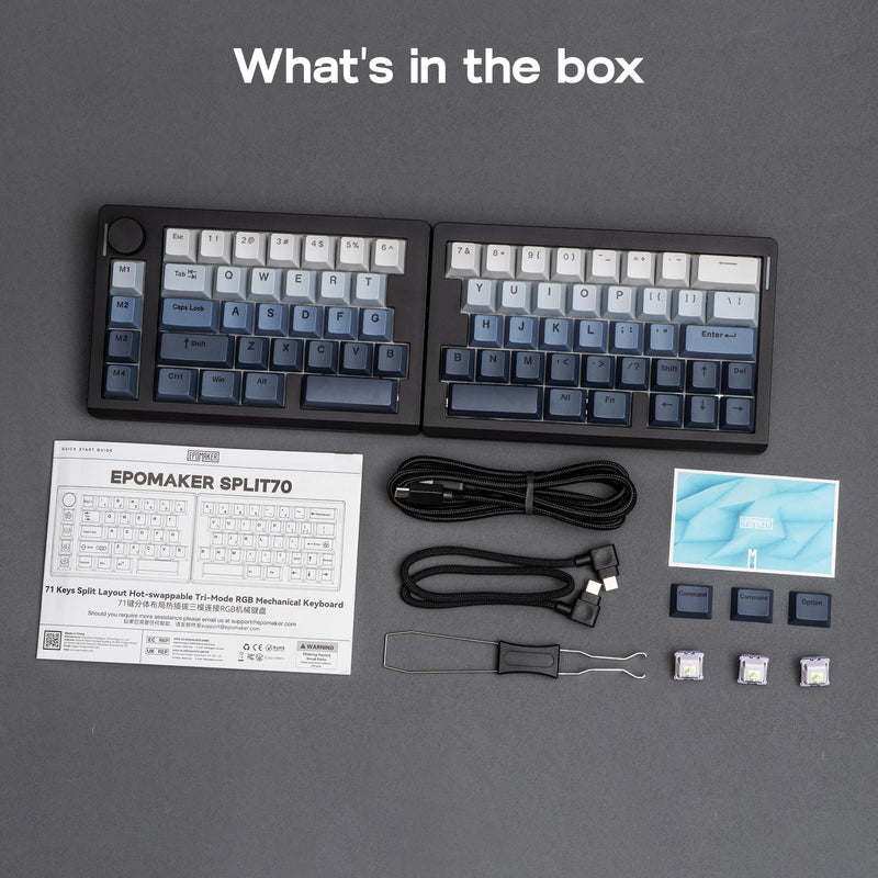 EPOMAKER Split70 QMK/VIA 70% Split Layout Wired/BT/2.4Ghz Wireless Mechanical Keyboard with Programmable Knob Mac Modifier