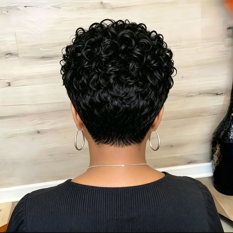 8 Inches Pixie Cut Wigs for Women Short Layered Human Hair Wigs with Bangs Full Machine Made Wig