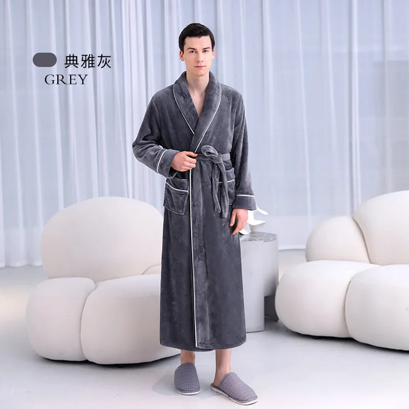 Warm Coral Fleece Kimono Bathrobe Gown Winter Thickened | SAMAG