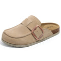 Comwarm Genuine Suede Clogs for Women Cork Footbed Leather Mules Slip On with Comfort Memory Foam and Adjustable Buckle