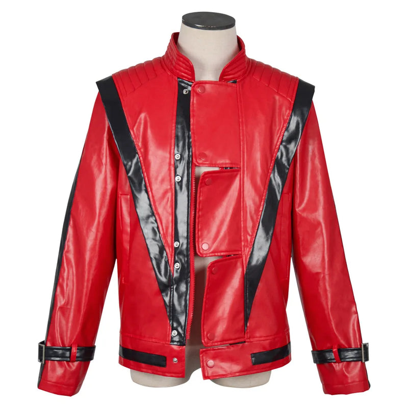 Jacket for Men's Cosplay Michael Jackson Thriller Halloween Party Male Red Top Coat Costumes New Stage Show Wear Singer Costume