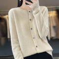 Fashion Women 100% Merino Wool Cardigans Cashmere Sweater Autumn Winter O-neck Long Sleeve Knitwear Female Basic Clothing Tops