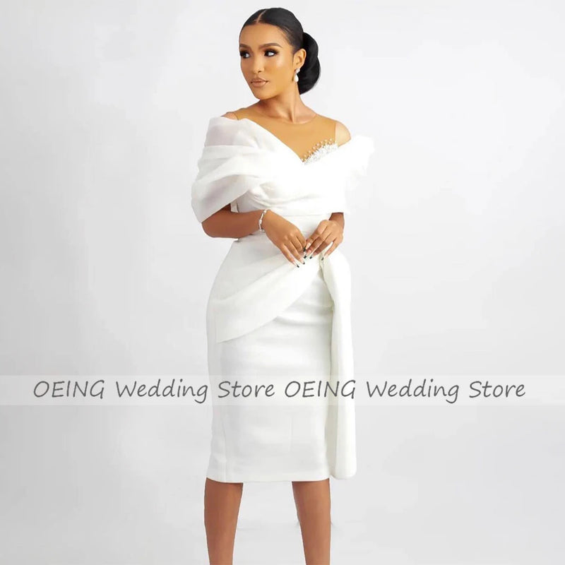 Customized Short Wedding Dress White Off the Shoulder - View 6 | SAMAG