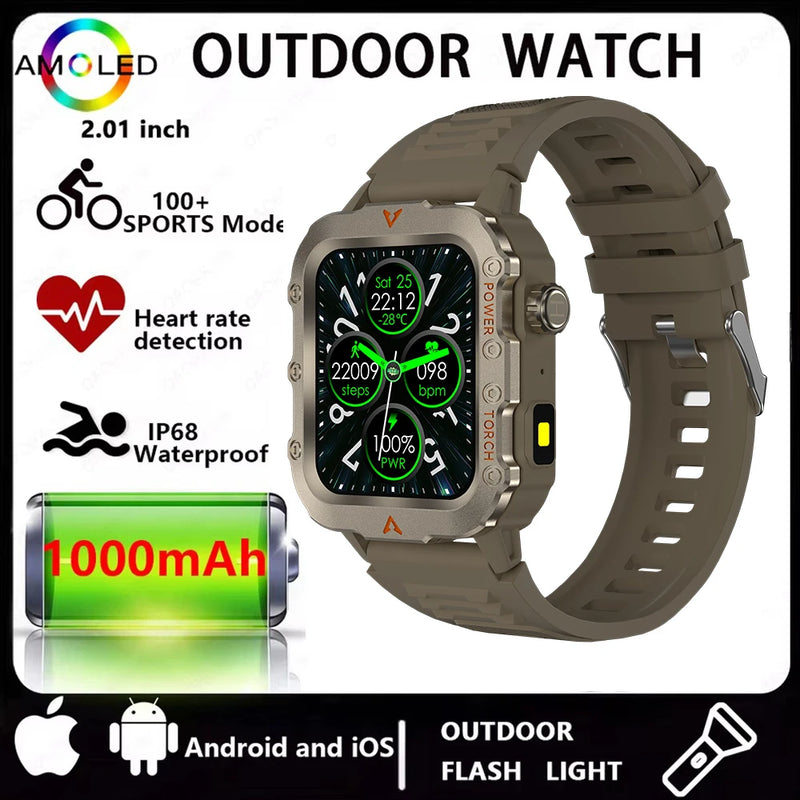 2026 New Men Smart Watch HD Bluetooth Call Sleep Heart Rate Health Monitoring Outdoor LED Flashlight Waterproof Sports Smartwatc