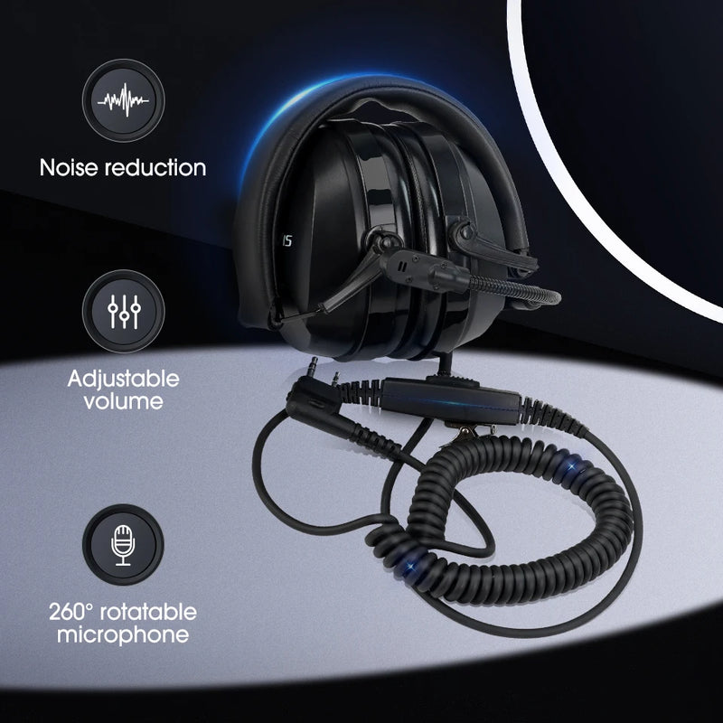 Retevis RT622 Walkie Talkie K/M Headset Noise Reduction Rotatable Boom Microphone for Baofeng UV5R Quansheng UV K5 K6 H777 RT68
