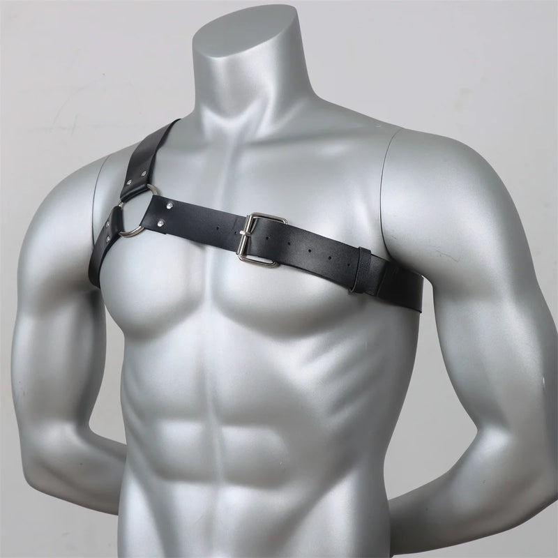 Gothic Men Leather Suspenders Belt Men's Black Leather Single Shoulder Harness - Adjustable Punk Chest Strap for Gothic Outfits