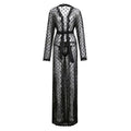 Men Robe Long Sleeves Bathrobe Kimono Mens Pajamas Lace See-through Bathrobe Night Dressing Gown With Jockstrap Thong Set