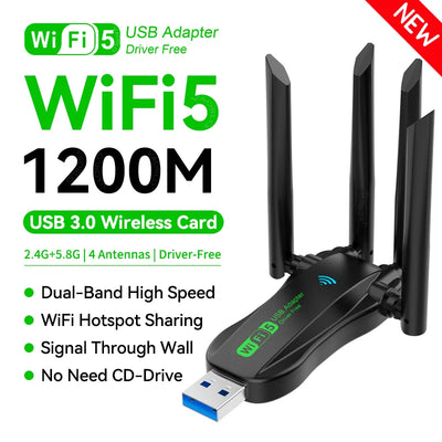 Dual Band 1200Mbps WiFi USB Adapter 2.4G/5.8Ghz Wi-Fi5 | SAMAG