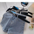 Korean Summer Wide Leg High Waist Denim Shorts With Belt Women Fashion Pocket Hot Pants Streetwear Casual Cowboy Jeans Shorts