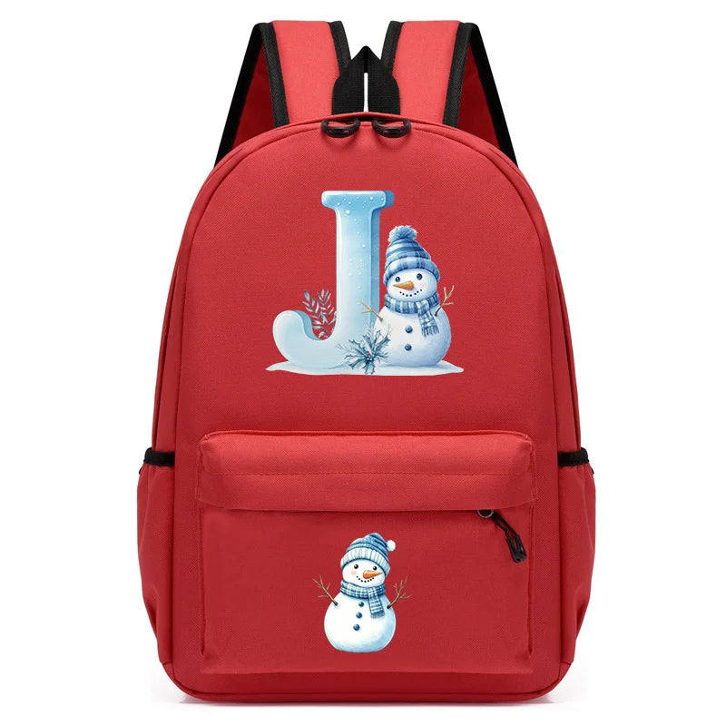 Xmas Snowman Alphabet A-Z Print Backpack for Toddler Girls Boys Schoolbag Holiday Lightweight Kindergarten Kid Daily School Bag