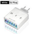 6 Ports USB Charger Fast Charging QC3.0 Travel Charger For iPhone17 16 Samsung Xiaomi Vivo Mobile Phone Adapter EU US UK Plug