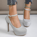 Women's High Heels 2025 New Style Semi-Uppered Thin Heel Waterproof Platform Buckle Fashion Shoes Large Size Strap Shoes