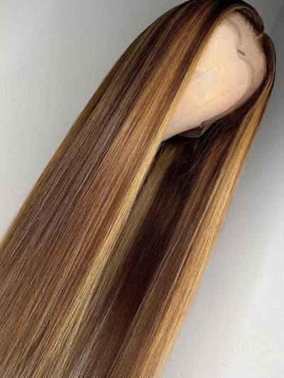 13x4 5x5 Glueless HD Lace Closure Wig 4/27 Highlight Straight Human Hair Pre Plucked Hairline 250 Density Wigs For Women