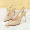 Fashionable Simple Patent Leather Pointed High Heel Shoes Slim Heels Single Shoes Behind Empty Back Trip Strap Women's Shoes