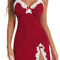 Sexy Lace Silk Satin V-Neck Nightgown Sleepwear Women | SAMAG
