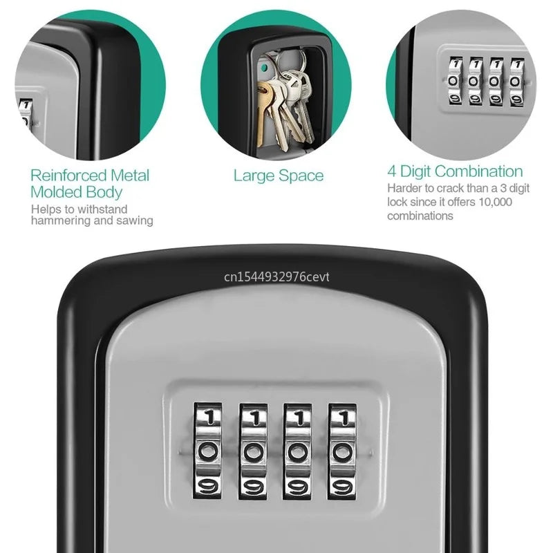 Key Lock Box Wall Mounted Stainless Steel Safe Weatherproof 4 Combination Storage for Indoor and Outdoor Use - View 3 | SAMAG