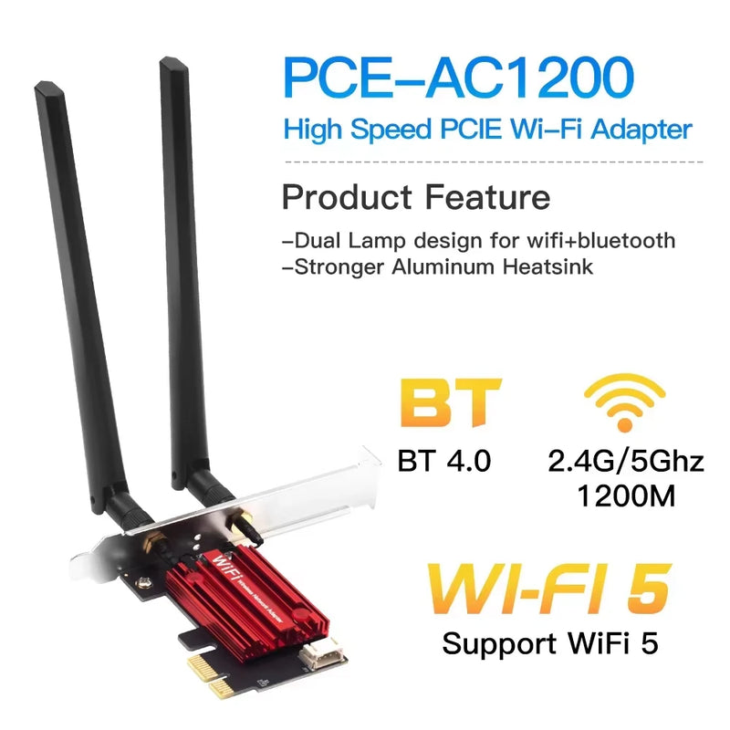 KEBIDUMEI WiFi 5 PCI - E Wireless Adapter Network Card AC1200 Dual Band 2.4G/5GHz 802.11AC For Bluetooth - Visuel 7 | SAMAG