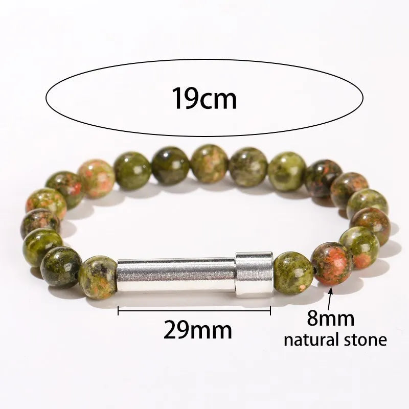 JD Natural Stone Stainless Steel Tube Secret Message Bracelet Women Men Cool Can Place Notes Friendship Couples Wishing Jewelry