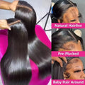 16 42 Inch Straight Lace Front Wigs Human Hair 13X4 Hd Lace Frontal Wig 250 Density Bone Straight Brazilian Human Hair Wig Straight Closure Wig for Women