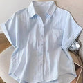 Blue  Ne ort Sve irt Women's Loose Sle Summer New Faion Breathable Comfortable Korean Version Small Size Top