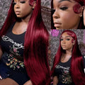 250% Density 32 Inch 99J Burgundy 13x6 HD Lace Front Human Hair Wigs Red Wine Brazilian Straight 13x4 Glueless Lace Frontal Wigs