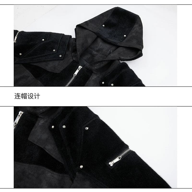 LUZHEN 2026 New Fashion Zipper Decorate Patchwork Design Hooded Coat Men Handsome Street High Quality Casual Male Jacket JY6106