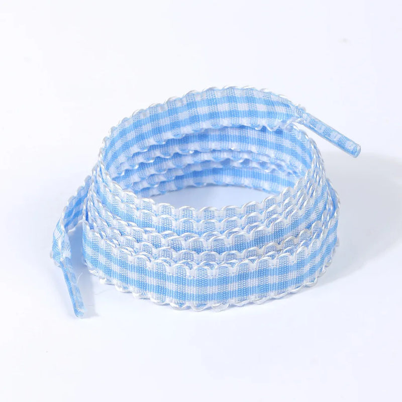 Gingham Ribbon Shoelaces Wave Edge Plaid Flat Shoe Laces Decorative Replacement Laces For Sneakers Casual Shoes
