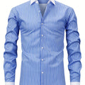 Men'S Elegant Striped Long Sleeve Button-Up Shirt | SAMAG