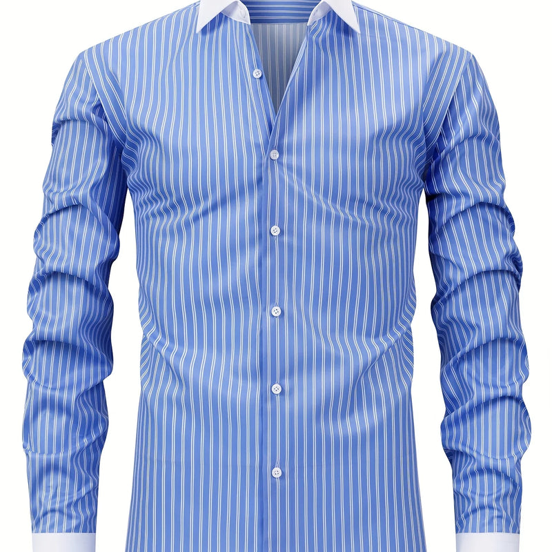 Men'S Elegant Striped Long Sleeve Button-Up Shirt | SAMAG