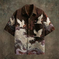 New Dark Green Embossed Pattern Fabric with Flying Crane | SAMAG
