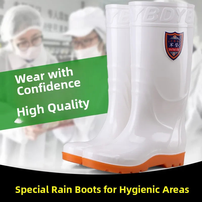 White Work Boots Waterproof Slip Resistant High And Medium Tube Food Hygiene Boots Rubber Shoes for Men Rain Boots