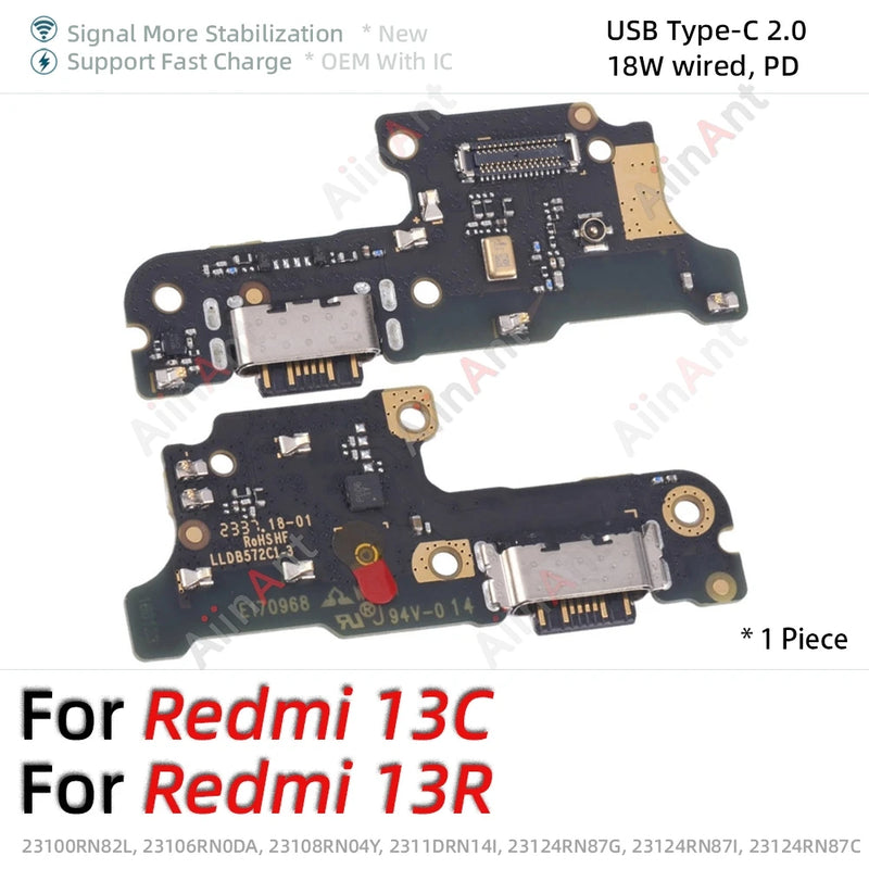 Bottom USB Charger Board Dock Connector Charging Port Flex Cable For Xiaomi Redmi Note 13 14 13C 14C 14R 13R Pro Plus 4G 5G Part