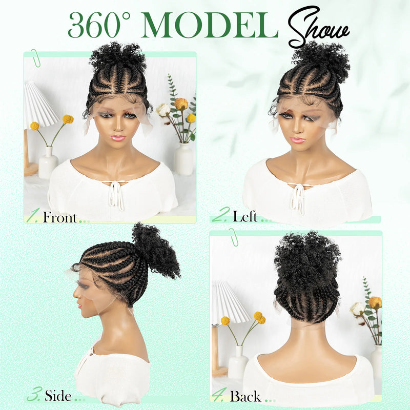 Full Lace Cornrow Braided Wigs Synthetic Braids Wig with Baby Hair Short Afro Curly Knotless Braided Lace Wig for Black Women