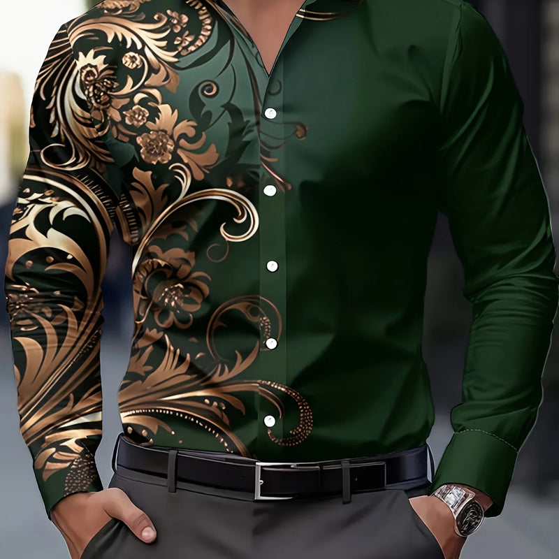 Men'S Stylish Red Floral Print Dress Shirt - Casual Long | SAMAG