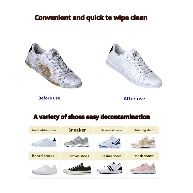 12/30/80PCS NEW Portable Disposable Powerful Cleaning Shoes Cleaner Wipes Sneakers Cleaner Wipes Shoe Cloth Work on White Shoes