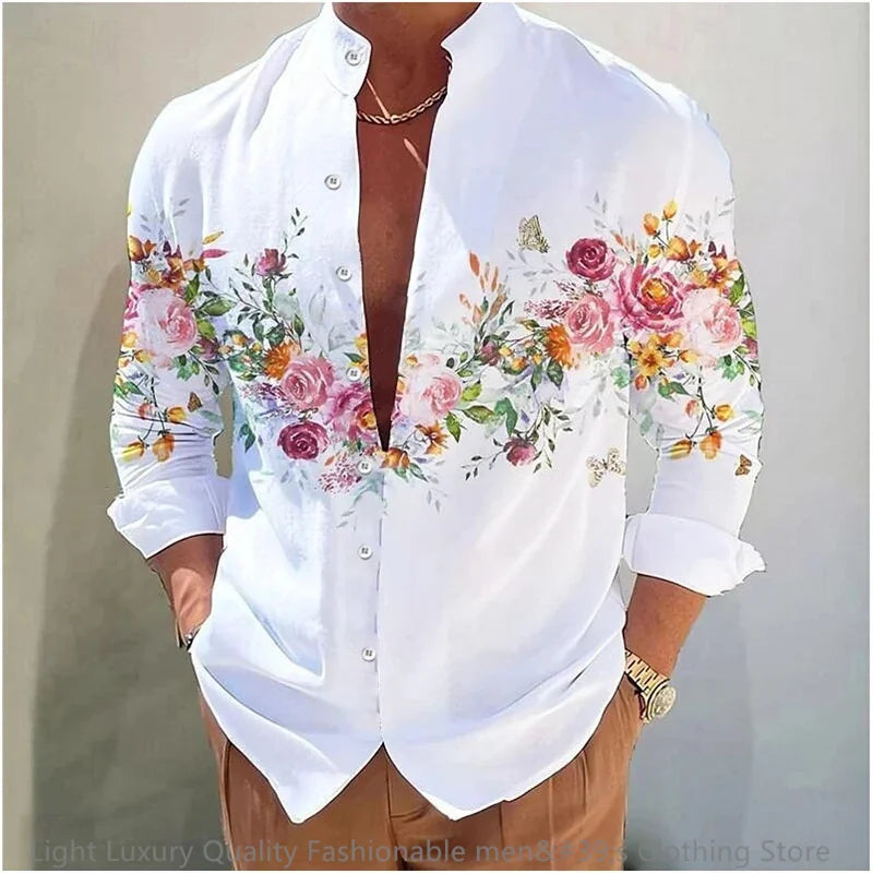 New men's shirt long-sleeved 3D printing flower pattern | SAMAG