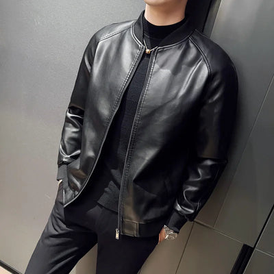 New Men's Faux Leather Jacket Motorcycle Biker Coat Stand | SAMAG