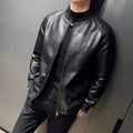 New Men's Faux Leather Jacket Motorcycle Biker Coat Stand Collar Zipper Slim Fit Casual Streetwear Outerwear
