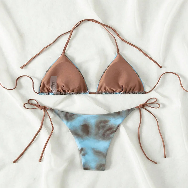 Tie Dye Lace Up Bikini Set Beach Swimwear Women Swimsuit | SAMAG