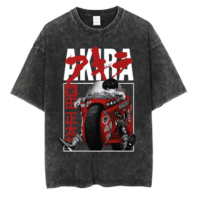 Washed Retro Japanese Anime Akira Print 100%Cotton Men | SAMAG