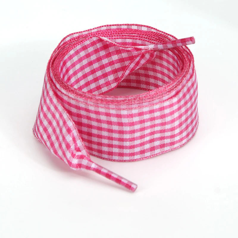 1 Pair Flat Shoelaces Replacement Decorative Check Gingham Shoe Laces for Sneakers Skate Shoe Width 2.5CM Women Men